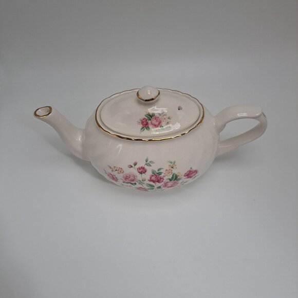 Arthur Wood & Son Staffordshire England Pink Rose Floral Gold Trim Teapot 6305 - Picture 2 of 11